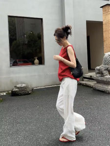 Comfortable Breathable Loose Linen Red Vest 2024 Summer New Style Versatile Casual Simple Design Sleeveless Top Womens Fashion