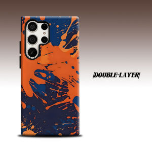 BILIBILI | Navy Orange Paint Splash For Samsung Galaxy S26 S25 S24 A56 A36 Dual Layer Luxury Fashion Full Lens Protective Case