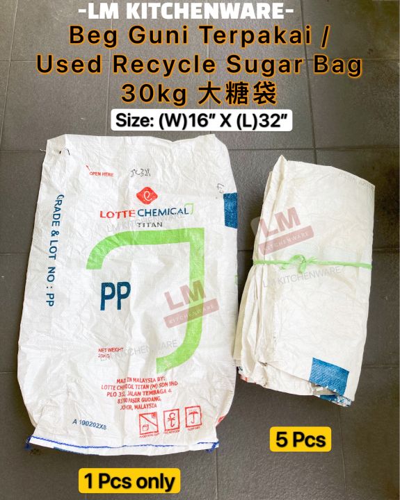 BEG GUNI TERPAKAI / RECYCLE SUGAR BAG 30KG/ BEG SAMPAH / GUNNY BAG SACK ...