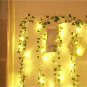 String Lights Artificial Vine Fairy Lights Battery Powered Christmas Tree Garland Light Flower Green Leaf for Weeding Home Decor