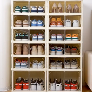 Corner box ติดตั้งฟรี กล่องเก็บรองเท้าแบบพับได้ ตู้รองเท้าใส กล่องรองเท้าแบบพับได้ All-in-one ชั้นรองเท้าพับได้ กันน้ำ กันฝุ่น มีหลายชั้นให้เลือก