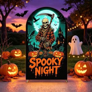 VIKAMA Kids Friendly Cartoon Mummy Halloween Arch Backdrop Big Mouth Spider Web Banner Kindergarten Family Party Photo Decor