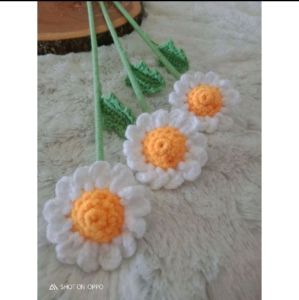 ready stock!! bunga daysi rajut/buket bunga/buket wisuda/grosir bunga/bunga palsu