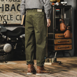 Casual Versatile Retro Fleece Khaki Mens Trousers