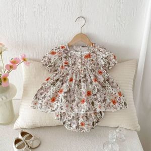 Summer Baby Romper Set Floral Short Sleeve Bottom Covering Outfit Princess Skirt Baby Clothes Cotton Blend Boys Outfit