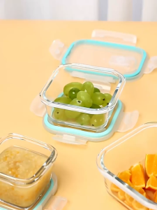 AIMO Crisper Airtight Glass Food Keeper With Lid Leakproof Microwaveable Oven Safe Lunch Box with bag 3 Dividers