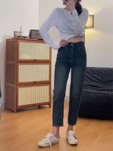 MANMI | Quần Jeans Ống Trực Tiếp Cao Waist Pipe