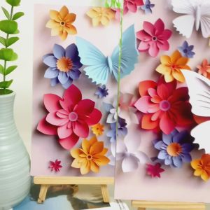 TENNESY Hiasan Dinding Aesthetic 1 Set Bunga 3D Butterfly Paper Art 4 Panel Wall Decor Rumah