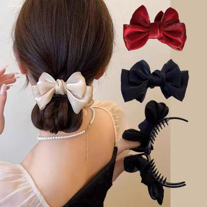 Elegant Bow Tie Hair Claws Clips Colored Ribbon Barrettes Hairpins For Girls Bun Women Hair