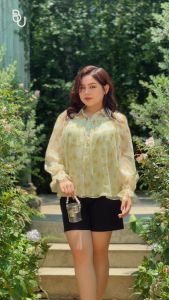 Áo hoa kiểu nhún bèo can ngực BIGSIZE (55kg đến 95kg) - 23SSM13 - [BUstu Bigsize]