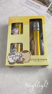 CHÍNH HÃNG NHẬT - FULL BOX - Box 3 món bình nước kèm cốc thép không gỉ Chiikawa chính hãng