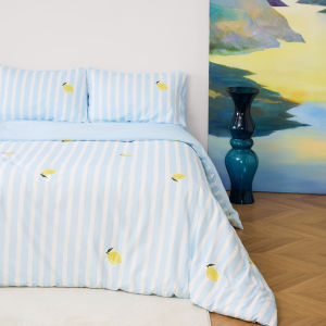 Pure Cotton Cat Person Lemon Print Four Piece Bedding Set Celebrity Printed Dormitory Bed Sheet Cover Pure Cotton Quilt Cover