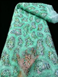 SKIG African Beaded Tulle Lace Fabric 2026 High Quality Luxury French Nigerian Sequins Mesh for Party Dress Sewing AT3074-A1