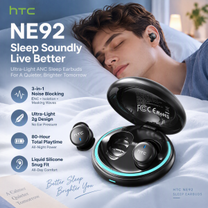 HTC | HTC NE92 Sleep Bluetooth Earphones Soft Ultra-light In-ear Earbuds Long Battery Wireless Headphones Speaker for Side Sleeper