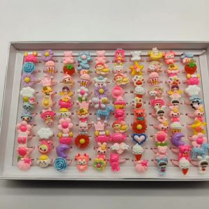 30/100pcs/Lot Wholesale Hot Mix Style Party Cosplay Open Adjust Kids Finger Rings Cute Child Ring Gifts for Girls DIY Jewelry