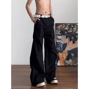 Quần Ống Đứng Đen Xếp Ly Cho Nam Mùa Xuân Hè Thiết Kế Cao Cấp Quần Dài Ống Rộng Phong Cách Đường Phố Quần Dài Thường Ngày
