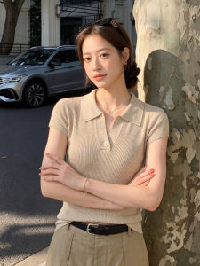PEIXI | Vintage French Style Beige Polo T-Shirt