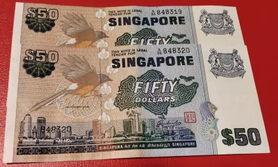 Singapore Vintage Bird series $50 banknotes in running numbers