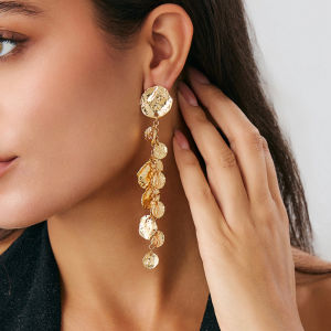 SHIXIN Elegant Round Tassel Long Drop Earrings for Women Vintage Gold Color Geometric Pendant Earrings Party Jewelry Lady Gift