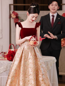 ชุดแต่งงานสไตล์ฝรั่งเศส ชุดราตรีผู้หญิง ชุดราตรีเอวสูง แขนกุด กระโปรงทรงเอ คอเหลี่ยม ชุดราตรีสีพื้น