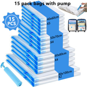 5-15Pack Vacuum Seal Storage Bags Multiple Sizes with Hand Pump80% Space Saver Bags for ClothesBlankets Home Travel Essentials
