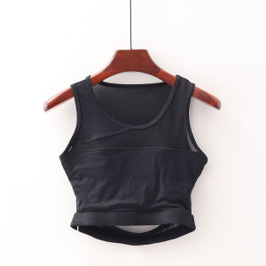 Womens Yoga Tank Top Double Layer Elastic Inner Lining Anti Light Sport T-shirt Moisture Wicking Tight Fit No Chest Pad