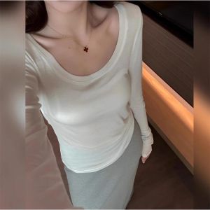 YUEZHONGWEI | Blue Silk Linen Ice Silk Long Sleeve T-Shirt Women Summer Thin Micro Translucent Outerwear Slim Fit Air Conditioned Shirt Top