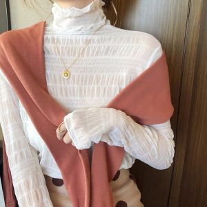 Fashionable French Style Lace Shirt Half High Neck