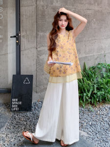 YINLUOYA | Fashionable Mesh Vest Wide Leg Pants Set New 2025 Women Summer Chinese Light National Style Ultra Popular Two Piece Set