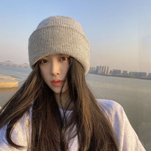 Womens Knitted Woolen Hat Loose Warm Lazy Style Grey Cold Cap Casual Fashionable Autumn Winter Knitwear Soft Comfortable