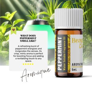 PEPPERMINT Water-Based Fragrance Oil for Invigorating Home Diffuser & Humidifier - Fresh 5mL Aromique