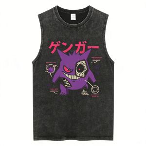 Gym Vest Man T Shirt Pokemon Print 2026 Y2k Vintage Washed Summer Sleeveless Shirt Print Streetwear Loose Casual Mens Tank Top