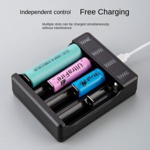 KEBIDU 18650 Fast Charger with Type C cable 4.2V Lithium Ba-ttery 4 Slot Strong Light Flashlight Intelligent Charge for 14500 26650 18650