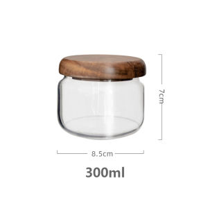 KEMORELA Transparent Food Storage Container Jar Acacia Wood Round Tea Jar Dried Fruit Snacks Kitchen Glass Sealed Storage Jar