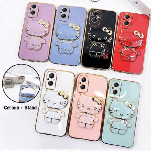 Casing Cermin Lipat + Phone Holder Stand for Iphone 14 Pro Max | 14 Pro | 13 Pro Max | 13 Pro Softcase TPU Silikon Motif Hello Kitty Mirror Stand List Gold Mewah Magnetic Car Holder