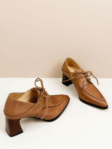 ของแท้ที่ปรับแต่งได้ หนัง ย้อนยุค ผูกเชือก ส้นแหลม ผู้หญิง รองเท้า ฤดูใบไม้ผลิ ฤดูใบไม้ร่วง หลากหลาย รองเท้าส้นสูง นุ่ม หนัง รองเท้าพร็อพ