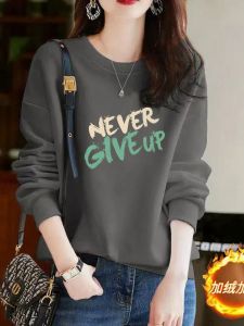 Womens Oversized Hoodie Sweatshirt 100% Cotton Thickened Printed Lettering Autumn Winter Fashionable Loose Fit round Neck Long Sleeve