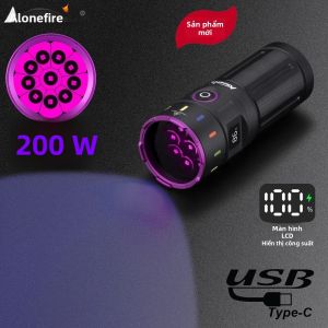 Đèn Pin UV LED 200W 365nm Sạc USB Đèn Chiếu Sáng Đen Dùng Cho Mèo Chó Phát Hiện Vết Nước Tiểu Vết Nấm Bọ Cạp Tiền Giả Chống Nước Chất Liệu Hợp Kim Nhôm