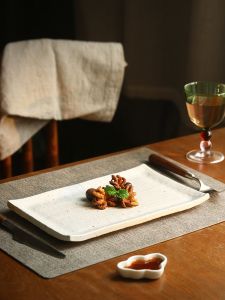 Creative Ceramic Flat Plate Dining Utensils Retro Long Sushi Fish Plate Fruit Tray Hotel Restaurant Tea Tray Base Chinese Style Underglaze Color