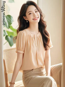 WANGGONGZHU | เสื้อยืดแขนสั้นผู้หญิงฤดูร้อนบางๆ 2025 ดีไซน์เก๋ไก๋ สไตล์เรียบง่าย เสื้อผ้าทำงานสไตล์เกาหลี ทรงหลวม สีสันสดใส