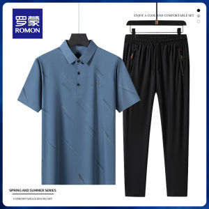 ROMON | Lomond Summer Ice Silk Thin Short Sleeve Polo Shirt Mens Sportswear Set Fathers Day Special Fashionable Urban Mid-Aged Dad Clothes