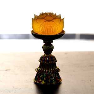Charging Long Burning Lotus Lamp Buddha Front Royal Glass Ornaments Home New LED Lighting Festival Supplies Decorations