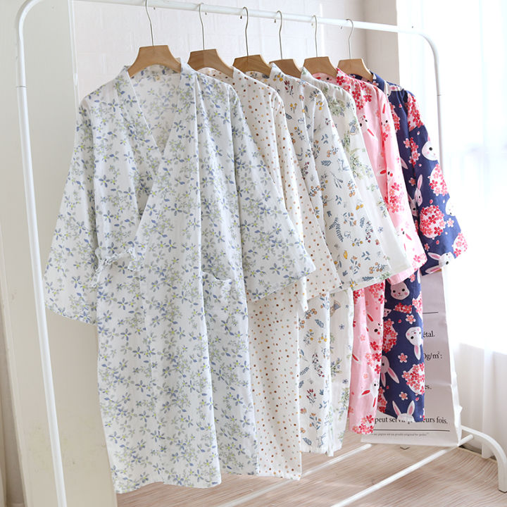 Light Robe Japanese Pure Cotton Kimono Style Sleepwear Women's Spring Autumn Lightweight ...