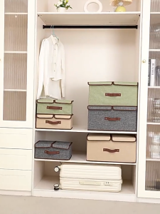 Cotton Linen Storage Box Foldable Clothes Organizer Double Cover Stackable Underwear Clothes Partition Storage 收納箱