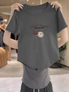 Cotton Short Sleeve Slim Fit Womens T-shirt Summer Fashionable Print round Neck Arc Design Casual Comfortable Breathable Top