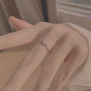 AURORA Real 925 Silver Simple Wheat Shiny Zircon Adjustable Ring Jewelry RS925-26