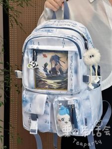 New Chinese Style Large Capacity Backpack for High School Students Leisure Travel Shoulder Bag with Computer Pocket Floral Print