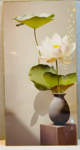 (ẢNH THẬT) Tranh treo tường bình hoa sen trắng 4 trang trí decor khổ dọc kèm đinh TT77