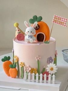 Rustic Rabbit Decoration Cake Topper Carrot House Birthday Baby Rabbit Costume Festival Decorations Small Flag Rabbit Baby
