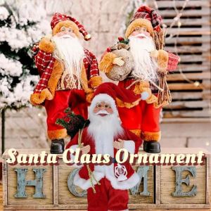 12inch Christmas Decor Standing Santa Claus Doll Gold Red White Plaid Color Santa Ornaments